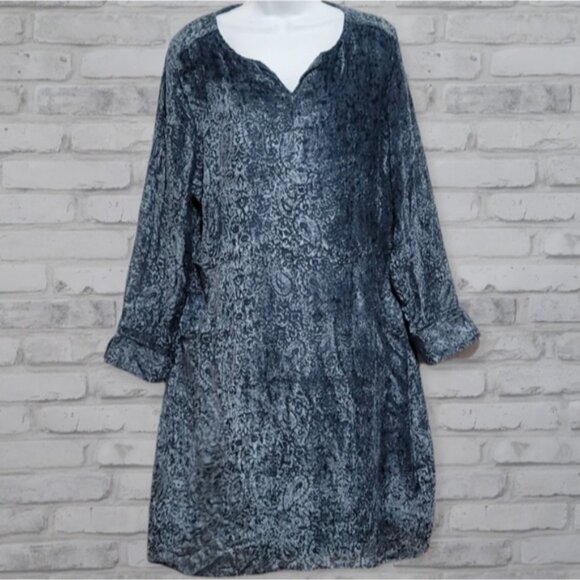 Garnet Hill Split Neck Sheer Burnout Velvet Paisley Dress - Picture 1 of 4